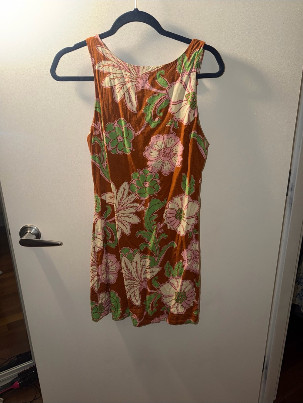 Mango Sleeveless Floral Dress in Rust, Pink and Green